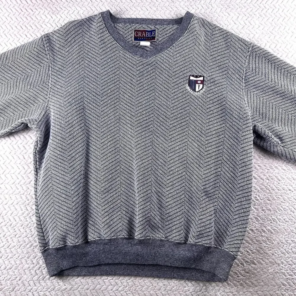 Vintage 1980’s Geometric Adult Large Knit Pullover Sweater Embroidered Golf Gray